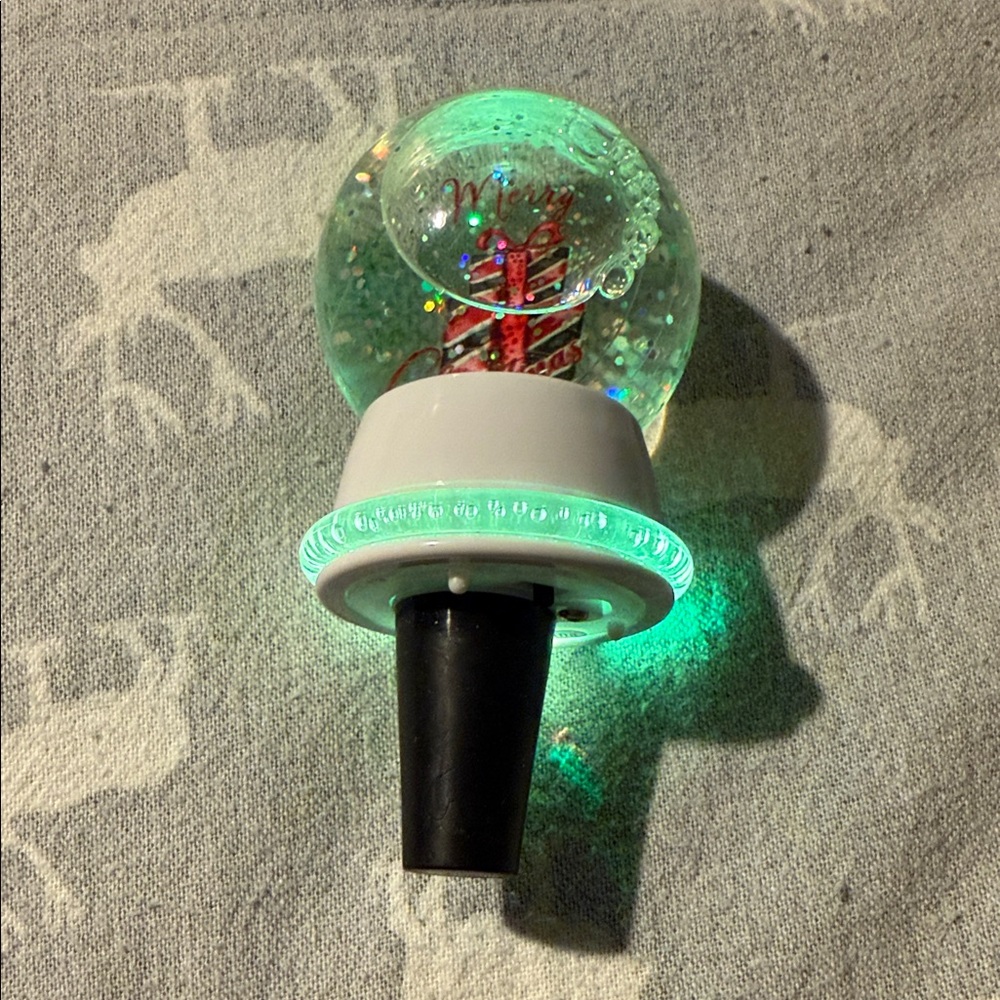 Festive Snow Globe Bottle Stopper with LED Light